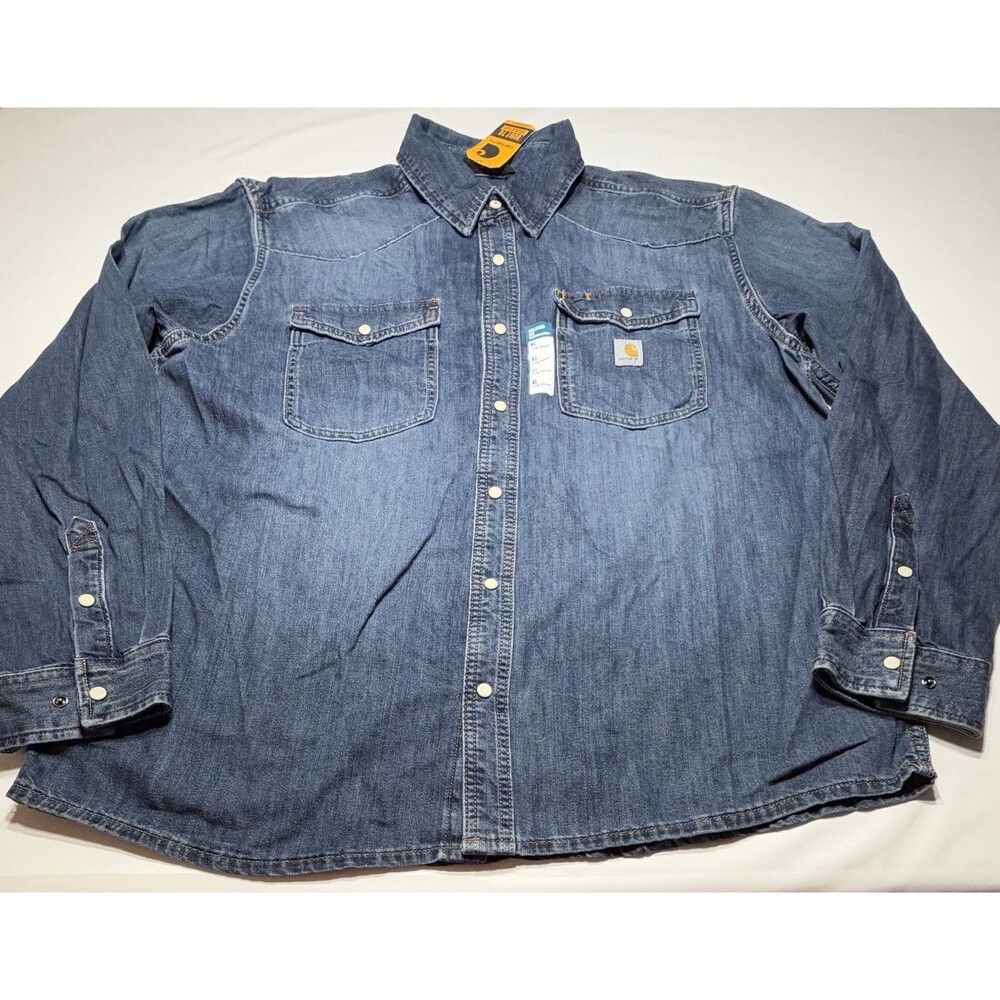 Carhartt Montana Denim Shirt Blue Fade Pearl Snap Relaxed Fit Western Mens NWT